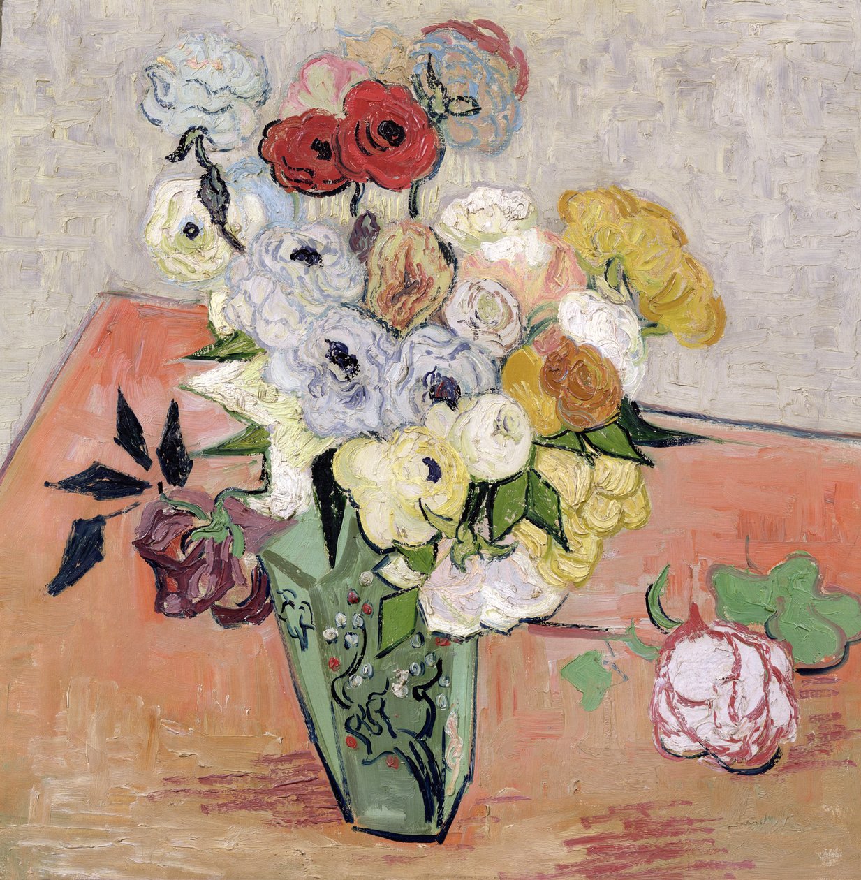 バラとアネモネのある日本の花瓶、1890